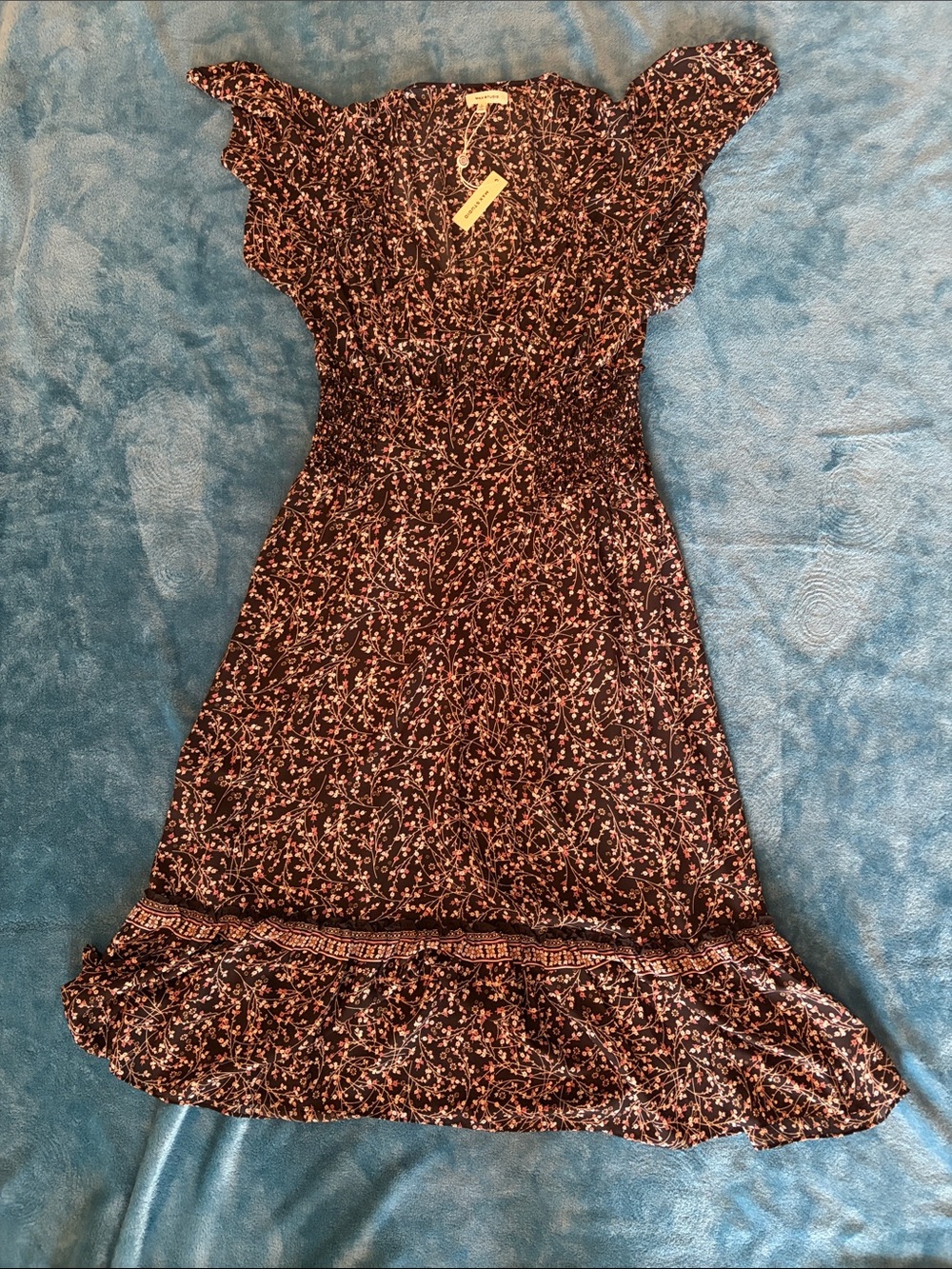 Max Studio Black Midi Dress with Pink Floral Print